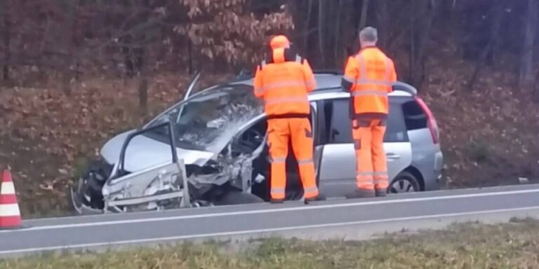 Fot.: Mateusz Jaros/Wypadki i Zagrożenia - Czołowe zderzenie osobówki z ciężarówką w Woli Jachowej. Jeden z kierowców miał ponad 3 promile alkoholu w organizmie.